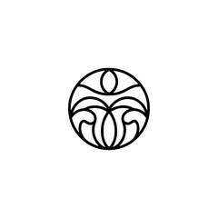 Minimalist Abstract Circular Emblem, Black on White, Decorative Design Element