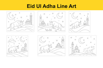 Eid Ul Adha Line Art Illustration