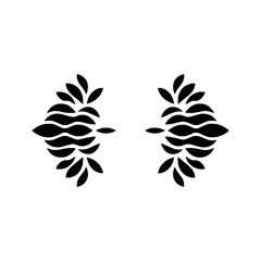 Symmetrical Black Leaf and Wave Designs on White Background