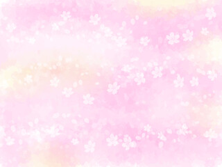 春の桜と花びらイメージのテクスチャー背景素材。桜並木とあたたかい陽射しのイメージ。