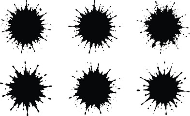 Black ink splatter set with grunge stains and paint drops