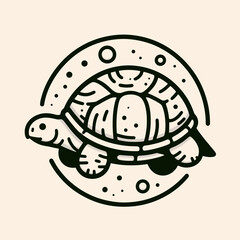 Fototapeta premium Stylized black turtle illustration within a circular frame, featuring decorative elements and textures