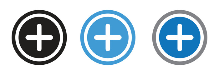 Obraz premium Collection of more or plus icons with silhouette art color style for web or app isolated on white background. Vector illustration