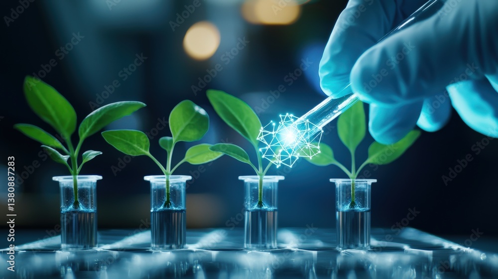Poster a scientist creating artificial photosynthesis for renewable energy.