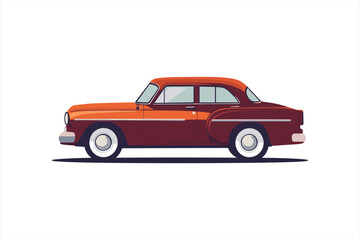 Fototapeta premium Vintage Orange and Red Car Vector Illustration Side View. Vintage car vector illustration of an orange and red vehicle in side view. Classic automobile design with a retro aesthetic