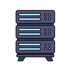 Simple illustration of a server rack. Showing three-tier servers with indicator lights, representing data storage and network infrastructure. Suitable for technology, IT and cloud computing concepts.