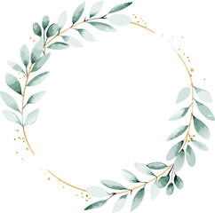 Fototapeta premium Elegant Watercolor Greenery Wreath, Gold Accents, Botanical Frame