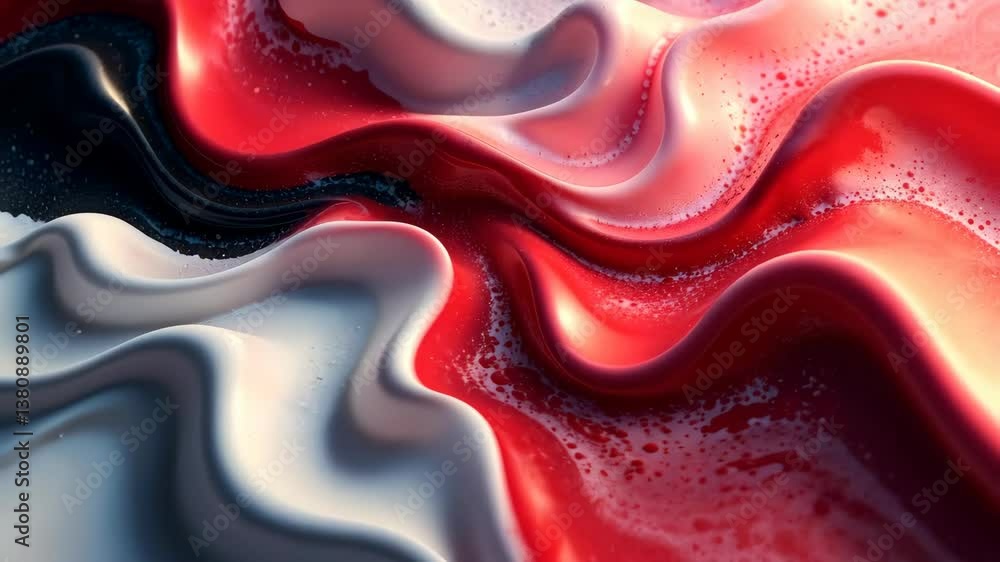 Poster mesmerizing flow abstract glossy waves in red, white, and black