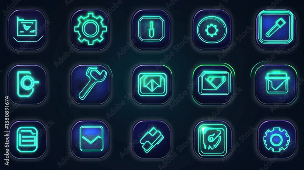 Poster collection of gear cogwheel line icons for app settings and tools generative ai