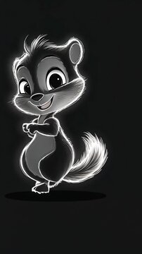 Cute cartoon skunk image, smiling with arms forward, on a dark background with a glow effect around it