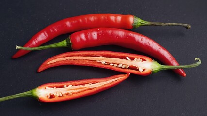 Red chili peppers on dark background