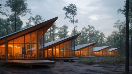 Obraz premium Modern Cabin Retreats in Forest
