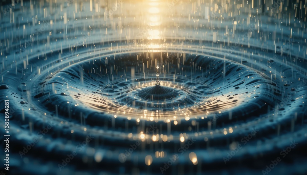 Aufkleber raindrops creating ripples on a calm water surface nature scene close-up photography serene environm