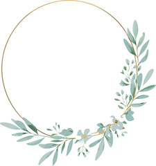 Elegant Gold Circular Frame with Delicate Greenery and Flowers