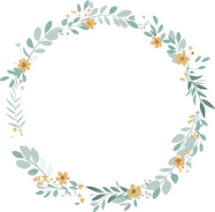 Elegant Floral Wreath Yellow Flowers, Green Leaves, Spring Design