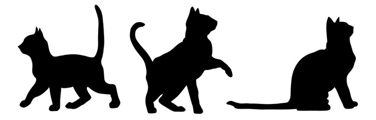 Silhouettes of cats in various poses suitable for textile and wrapping design