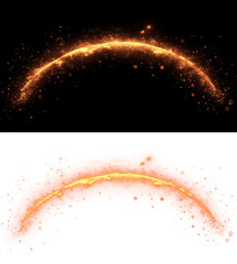 Hot welding spark arc for industrial effects, pyrotechnics or animated motion trails isolated on transparent background