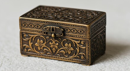 Ornate Metal Box: Floral Scrollwork, Intricate Patterns, Aged Finish
