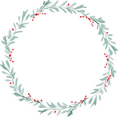 Obraz premium Elegant Greenery Wreath Design Circular Floral Frame with Berries