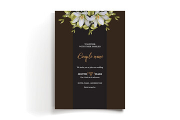 WEDDING INVITATION FRAME WITH FLOWER DECORATIONS AND FRESH LEAVES