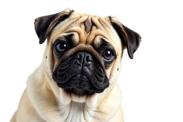 Obraz premium Adorable pug dog, isolated on pure white background, expression, pet portrait