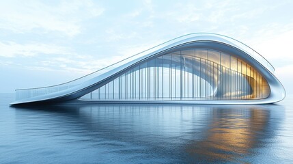 Obraz premium Futuristic Seascape Pavilion: A Modern Architectural Marvel