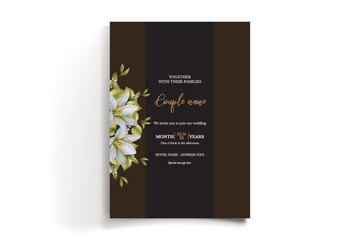 WEDDING INVITATION FRAME WITH FLOWER DECORATIONS AND FRESH LEAVES