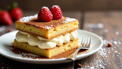Classic Italian dessert, layered coffee-soaked ladyfingers and mascarpone cream , tiramisu, white background