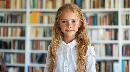 Portrait of a Young Girl in a Library