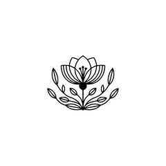 Obraz premium Minimalist Floral Emblem: Elegant Black & White Flower Design