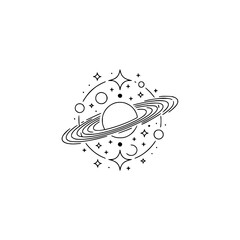 Minimalist Celestial Saturn & Starry Design - Modern Line Art