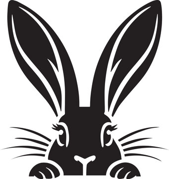 black peeking rabbit head silhouette vector, peeking rabbit head vector illustration