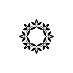 Minimalist Black Floral Circle Emblem on White Background