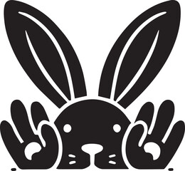 Obraz premium black peeking rabbit head silhouette vector, peeking rabbit head vector illustration