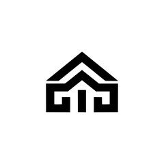 Geometric House Logo: Modern Minimalist Icon in Black