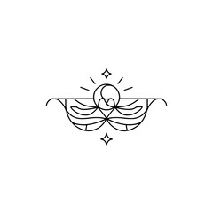 Minimalist Line Art Celestial Design: Moon, Sun, Waves & Stars