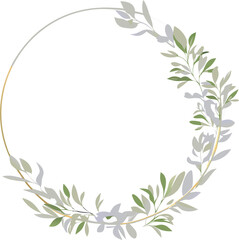 Elegant Gold Circle Floral Wreath Frame Botanical Design