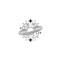 Minimalist Planet & Stars Logo Design - Simple Celestial Illustration