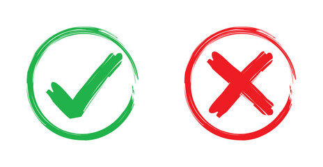 Symboles de questionnaire et de sondage : correct et incorrect, cochés validé et refusé, coche cases vrai et faux - SYMBOLE VALIDE REFUS 1 - Illustration vectorielle sur fond transparent