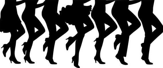 Line of legs dancing the Charleston silhouette. vector set