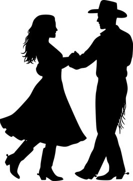 Silhouette of a cowboy and cowgirl dancing country-western. vector set
