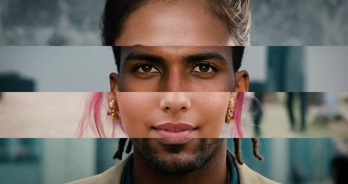 Diversity and Inclusion Concept &ndash; Split-Screen with 200 Portraits of People from Various Ethnicities and Cultures