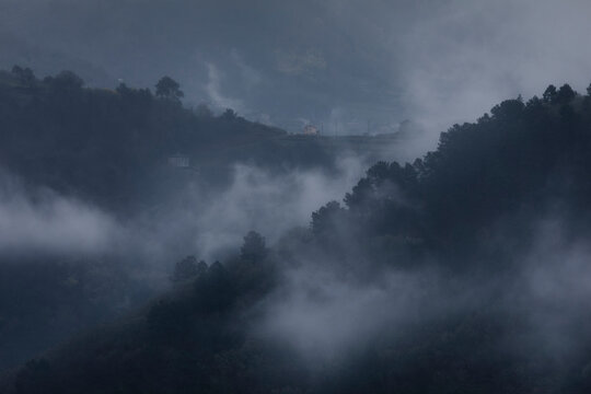 Mountains around the Portotide bridge on the Mi&ntilde;o river in Chantada
