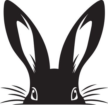 black peeking rabbit head silhouette vector, peeking rabbit head vector illustration