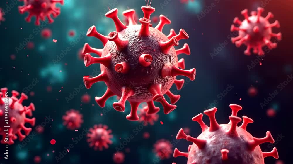 Aufkleber Microscopic View of Virus Particles Floating in a Dark Environment
