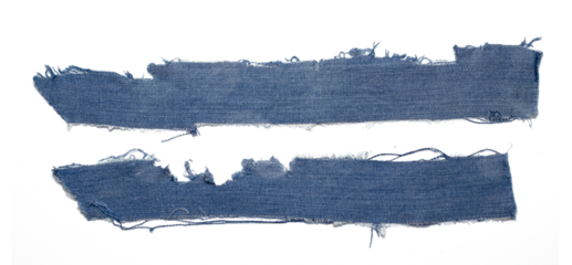 jeans. a frayed and torn piece of denim rag.