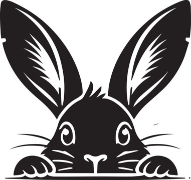 black peeking rabbit head silhouette vector, peeking rabbit head vector illustration