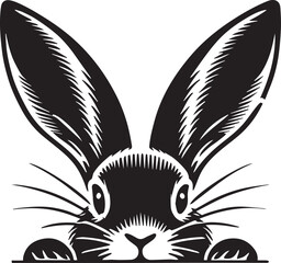 Obraz premium black peeking rabbit head silhouette vector, peeking rabbit head vector illustration