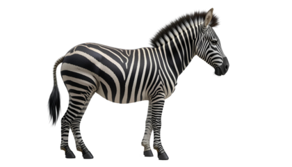 Photo of zebra full body side view realistic detailed black and white stripes isolated on transparent background 