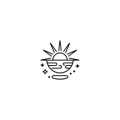 Minimalist Sun and Cloud Logo with Stars - Black and White Icon